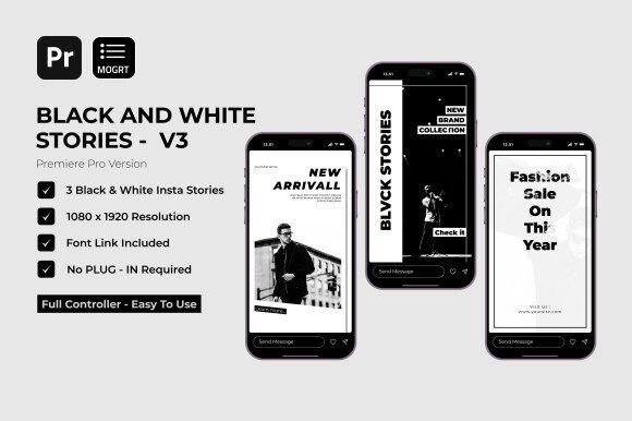 Black & White Stories V3 | Premiere Pro: Elegant Monochrome Motion