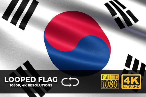 South Korea Looping Flag 4K Resolution: Realistic Motion Design Asset